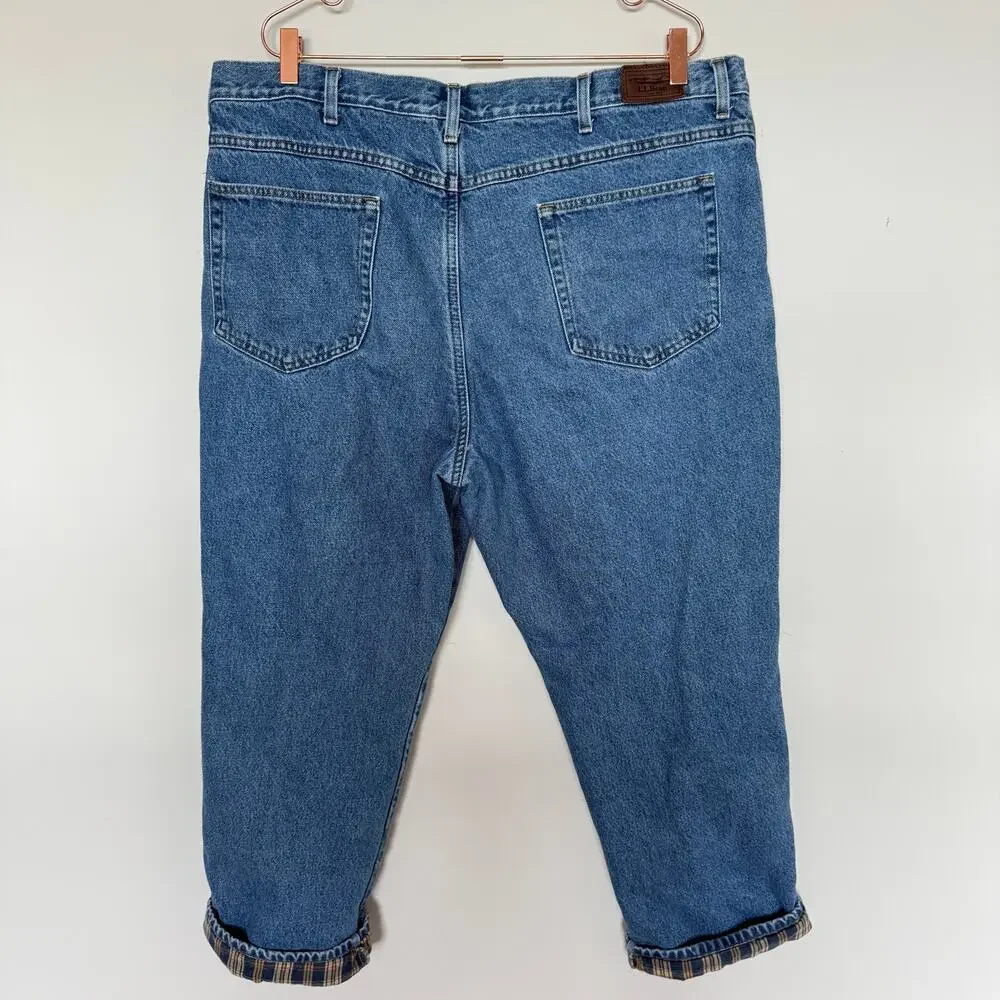 LL Bean Jeans Mens 42x29 Denim Flannel Lined Straight Leg Barn Country Outdoor
